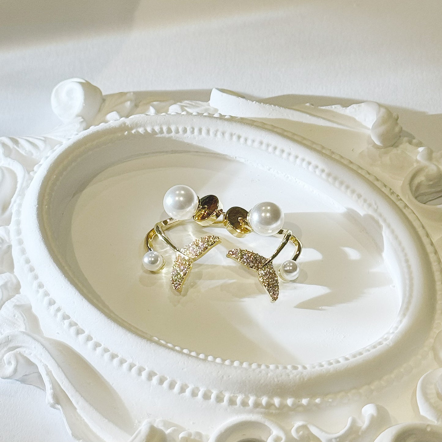 Pearls Whale Tail Ear Rings