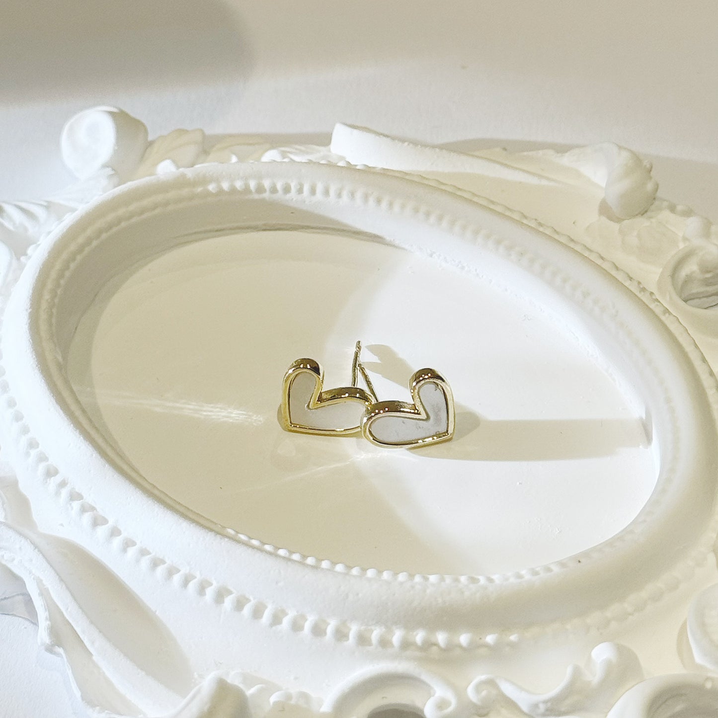 White Heart Ear Rings